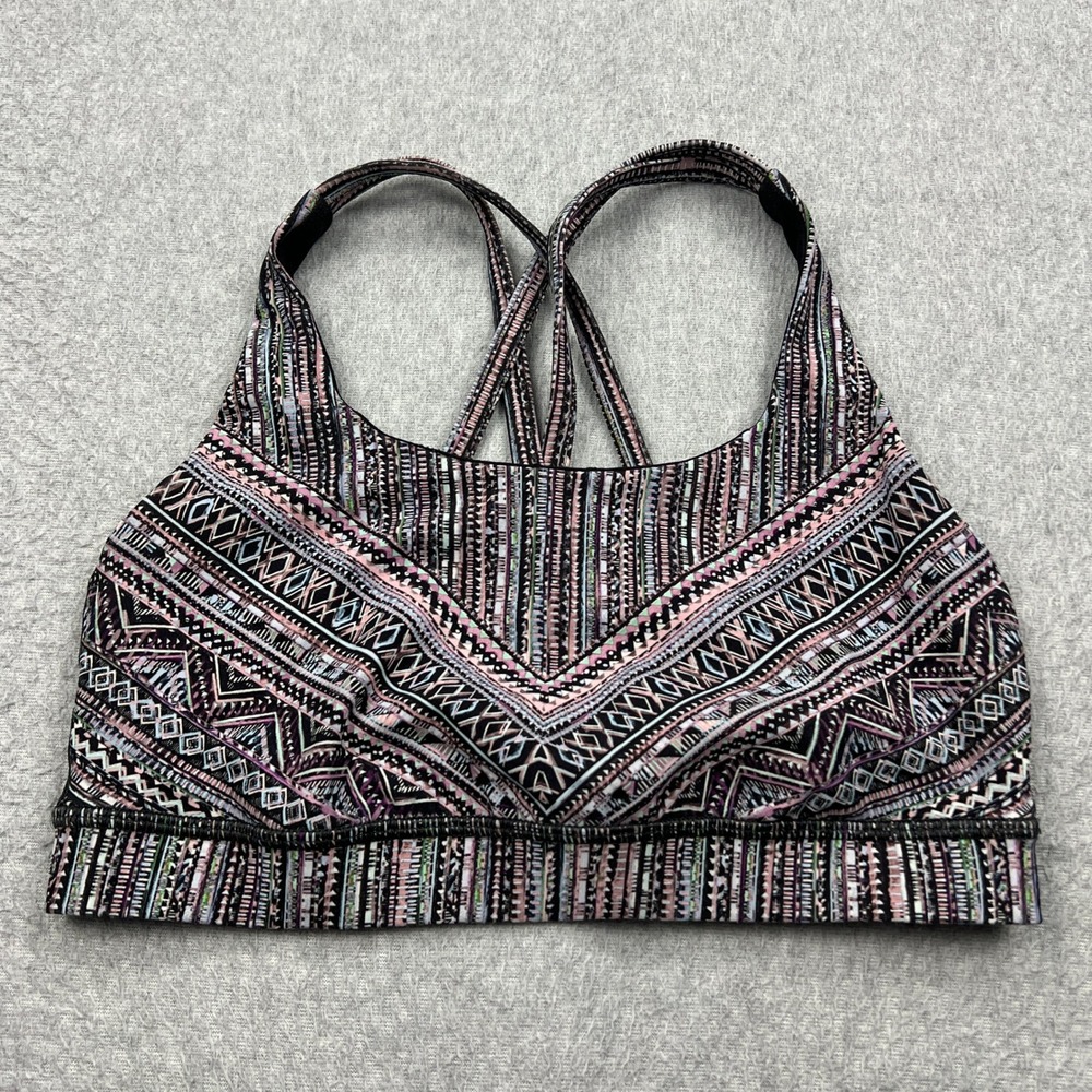 Lululemon Energy Bra Womens 6 B/C Cup Multi Tribal Pace Strappy Back Gym W2BLMS